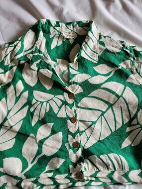 Artilier Nicole Miller sz XL cropped top-linen-Monstera print